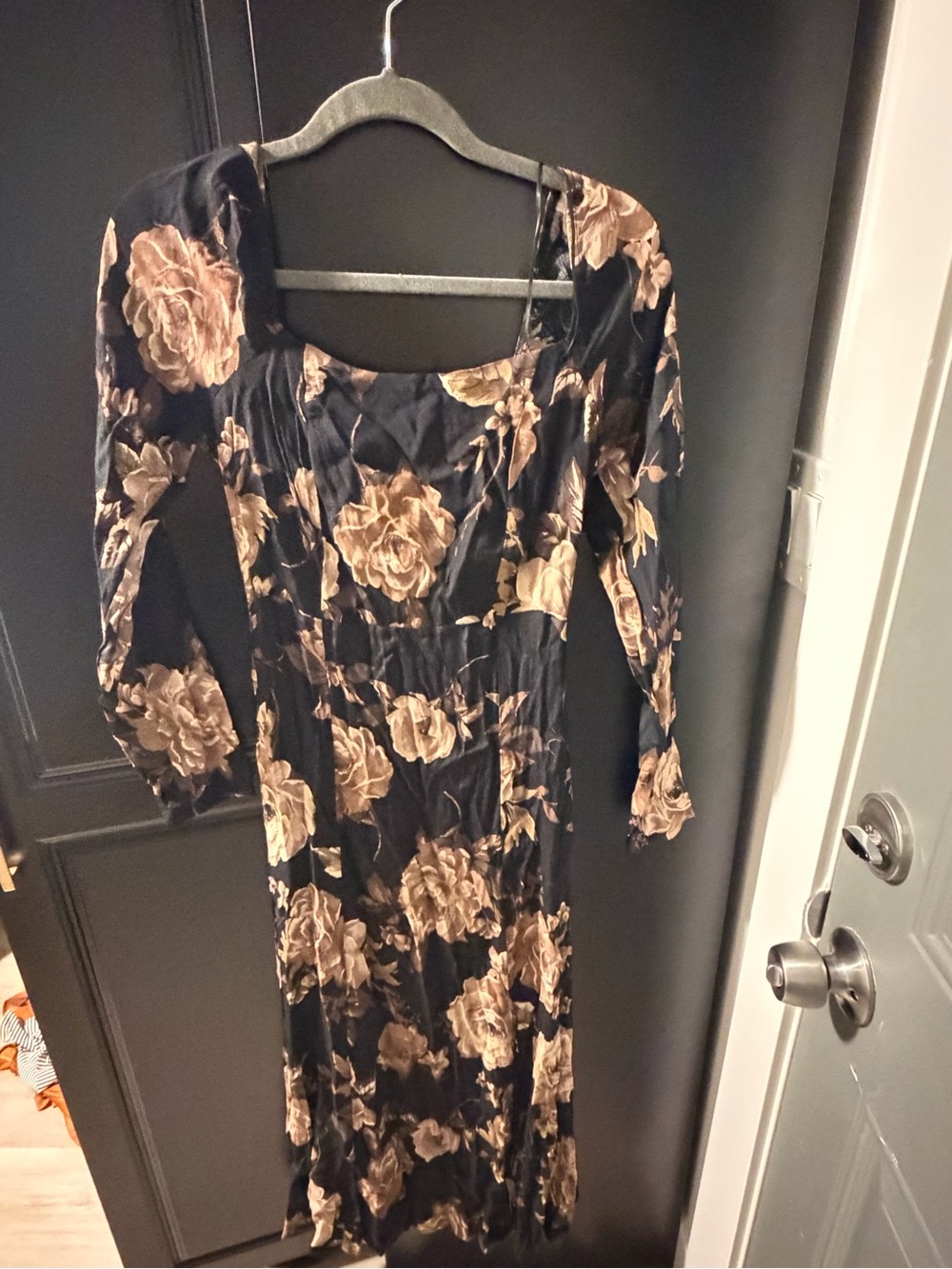 The Workshop Black Midi Dress with Brown Floral Print - Picture 3 of 5